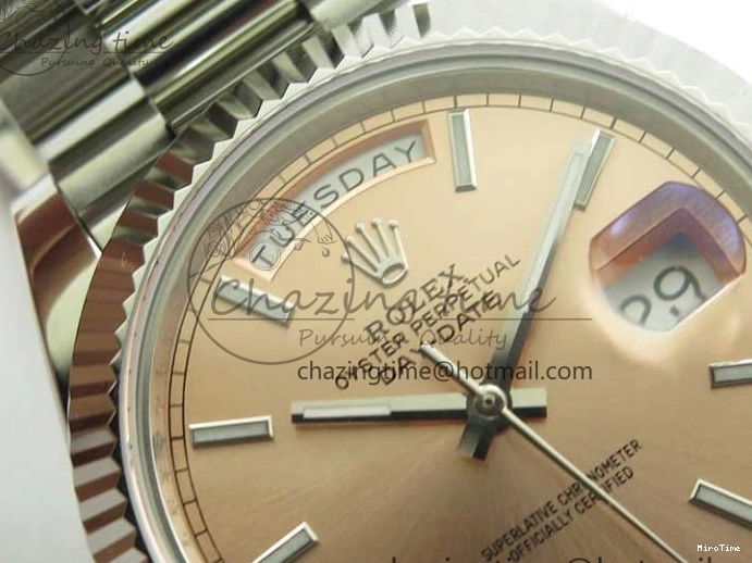 MiroTime 0307 Neat Day-Date 40mm 228239 BP New Dial Version 904 SS RG Stick Markers Dial on SS President Bracelet A 2819